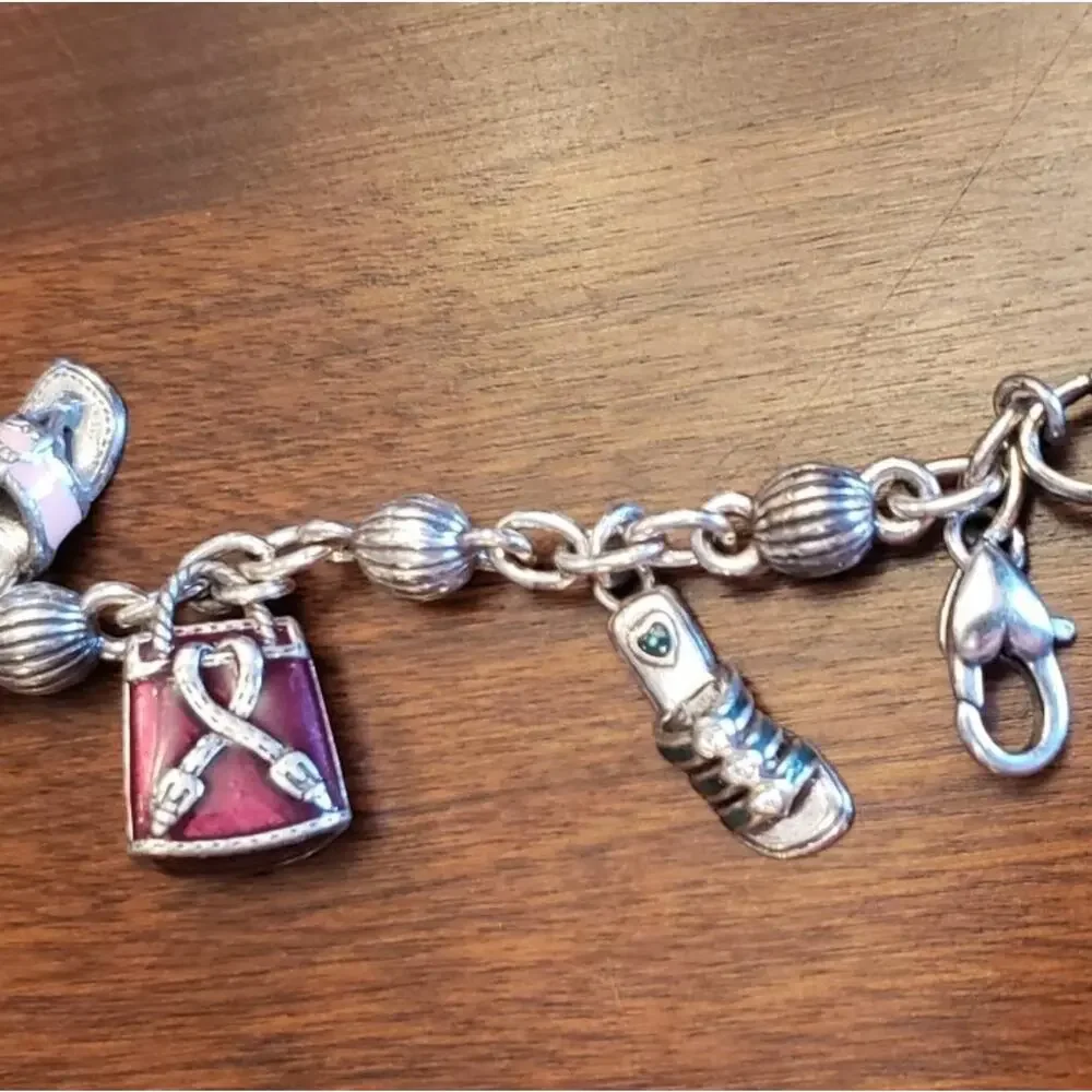 Brighton Vintage Enamel and Silver Plated Purse and Shoe‎ Retired Charm Bracelet